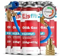 Eisfro - Fluide Réfrigérant R1234yf Kit Recharge Climatisation - Gaz pour Climatisation Véhicules Depuis 2016 - 5X 235 g Bouteilles avec Tuyau de Recharge et Adaptateur AZ