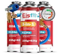 Eisfro - Kit avec 1 x Gaz de Remplacement R134a et Réfrigérant 3-en-1 pour Climatisation avec Additif d'Étanchéité et Huile, Flexible pour Remplissage - pour Climatisation Automobile - 2 x 235 G