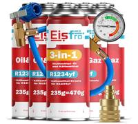 Eisfro - Kit Recharge Climatisation R1234yf - 4X Gaz R1234yf avec Huile et Gaz R1234yf 3en1 - avec Tuyau de Recharge et Adaptateur AZ - 235 g par Bouteille