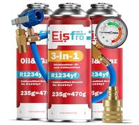 Eisfro - Kit Recharge Climatisation R1234yf avec Gaz R1234yf 3en1 - 3X 235 g avec Tuyau, Manomètre et Adaptateur AZ - Climatisation Automobile ECO