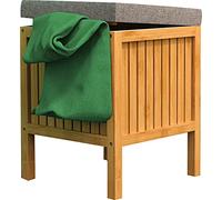 EISL BMBA02-WKBH Tabouret de salle de bain en bambou avec panier à linge, tabouret avec assise, meuble de salle de bain pour s'asseoir, marron clair, (l x H x P) : env. 39 x 52 x 39 cm