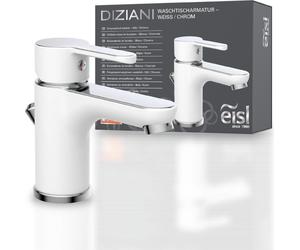 eisl DIZIANI Mélangeur lavabo avec barre extractible, mélangeur salle de bain avec vidage Lavabo, blanc/chrome