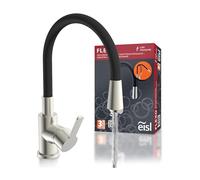EISL Flexo NI186FLNIB-LPU Robinet d'évier flexible en acier inoxydable/noir basse pression avec tuyau doux au toucher, pivotant à 360 °, robinet de cuisine flexible
