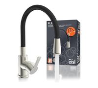 EISL Flexo NI186FLNIBU Robinet d'évier flexible en acier inoxydable/noir, bec haut avec tuyau doux au toucher, pivotant à 360 °, robinet de cuisine flexible