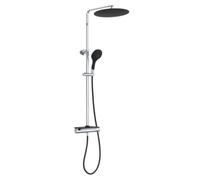 EISL GRANDE VITA Système de douche avec thermostat et étagère, douche à effet pluie avec support mural (également pour trous de perçage existants), colonne de douche avec robinet de douche, noir