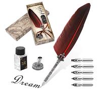 Ejoyous 0.5mm Stylo Dip à Plume avec Pot d'encre, Rétro Plume Calligraphie avec 5 Plumes de Rechange, Stylo Plume Set Quill pour Écriture ou , Rouge