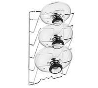 Ejoyous Accroche casseroles Mural 5 couches, Classico Rangement d'armoire de cuisine Acier Chrome Porte Couvercle Mural maniable support pour 5 couvercles 3,4 x 27,8 x 9,7 cm