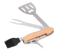 Ejoyous Ensemble d'outils de Barbecue, Ensemble combiné de Gril en Acier Inoxydable et en Bois, Spatule Pliable 5 en 1, Brosse, Fourchette, Ouvre-Bouteille, Outil Portable de 27 X 8,8 Cm pour Le