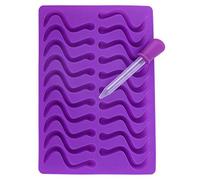 Ejoyous Moule en Silicone pour vers Gommeux, Moule à Gâteau Antiadhésif 20 Compartiments, Bord Arrondi Violet avec Compte-gouttes pour Bonbons, Chocolat et Gomme