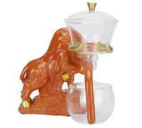 Ejoyous Service à thé Kung Fu, Tasses à thé en Verre à Haute Teneur en Borosilicate avec Théière Goutte à Goutte 15x19 Cm, Boîte-cadeau en Forme de Bœuf Emballée pour le parfumé Oolong, Usage (BROWN)