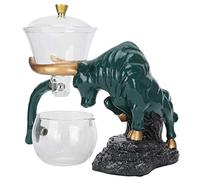 Ejoyous Service à thé Kung Fu, Tasses à thé en Verre à Haute Teneur en Borosilicate avec Théière Goutte à Goutte 15x19 Cm, Boîte-cadeau en Forme de Bœuf Emballée pour le parfumé Oolong, Usage (GREEN)