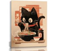 EKEYR Affiches murales mignonnes et amusantes de chat noir - Nouilles de ramen - Art mural sans cadre - 30,5 x 40,6 cm