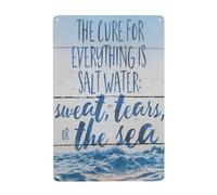 EKFBQBGW Surf Decor Metal Tin Sign Ocean Lover Gift Quote Salt Water Sweat Tears The Sea Wall-Art for Room Aesthetic 8 X 12 in