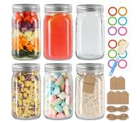 EkkoVla Lot de 6 bocaux Mason en verre de 950 ml avec couvercles et bandes argentés - Pour conserver les aliments en conserve, avoine pendant la nuit, mariner, fermenter, décorer