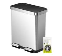 EKO Deluxe Poubelle à 2 compartiments, 40 + 28 litres, système de tri sélectif, poubelle de cuisine, 12 sacs poubelles, poubelle à pédale avec pédales durables, seau intérieur amovible, fermeture