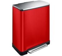 EKO - E-Cube Poubelle à pédale de recyclage 28+18 litres - Acier inoxydable Plastique - Rouge, Acier inoxydable mat