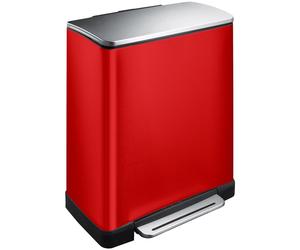 EKO - E-Cube Poubelle à pédale de recyclage 28+18 litres - Acier inoxydable Plastique - Rouge, Acier inoxydable mat
