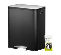 EKO EcoCasa II Poubelle double 36 L + 24 L avec poubelle de recyclage, en acier inoxydable avec couvercle, compartiment désodorisant, résistante aux odeurs et aux traces de doigts, noir mat