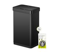 EKO Econova - Poubelle de cuisine électrique rectangulaire en acier inoxydable avec couvercle à fermeture amortie - Anti-traces de doigts - 50 l - Noir mat