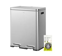 EKO Edison Poubelle double pour recyclage et cuisine, 2 + 2,4 litres, avec double doublure intérieure amovible, couvercles et pédales indépendants, acier inoxydable mat
