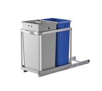 EKO | Poubelle de tri de cuisine coulissante sous évier 34 L + 24 L avec 2 compartiments | Fermeture douce, poignée et anneau de maintien du sac | Design compact et facile à nettoyer