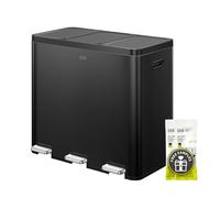 EKO Essential Poubelle à 3 compartiments, 3 x 20 l, système de tri sélectif, poubelle de cuisine, avec 20 sacs poubelles, grande capacité avec couvercle, fermeture douce et hermétique, en acier