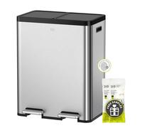 EKO Essential Poubelle double de 24 + 24 litres, poubelle de cuisine avec double seau amovible, couvercles et pédales indépendants, acier inoxydable brossé