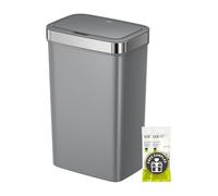 EKO Hana Deluxe Poubelle de cuisine avec capteur, rectangulaire, avec capteur de mouvement, couvercle à fermeture douce, anti-traces de doigts, en plastique, gris, 50 l