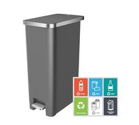 EKO Hana Poubelle de cuisine à pédale avec roulettes intégrées pour cuisine et usage domestique Gris 45 l