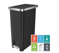 EKO Hana Poubelle de cuisine à pédale avec roulettes intégrées pour cuisine et usage domestique Noir 45 l