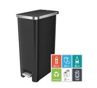 EKO Hana Poubelle de cuisine fine à pédale avec fermeture douce et couvercle qui reste ouvert, économise de l'espace pour la maison ou le bureau, noir
