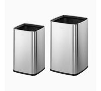 EKO Lot de 2 poubelles carrées sans couvercle avec panier intérieur amovible, petite poubelle carrée de 5 + 10 litres pour cuisine, salle de bains, bureau, maison (acier inoxydable)