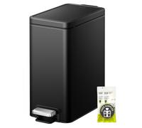 EKO Petite poubelle de salle de bain avec couvercle à fermeture douce, pédale, noir mat, 10 litres, en acier inoxydable avec seau intérieur amovible, finition anti-traces de doigts