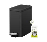 EKO Petite poubelle de salle de bain avec couvercle à fermeture douce, pédale, noir mat, 6 litres, en acier inoxydable avec seau intérieur amovible, finition anti-traces de doigts