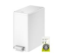 EKO Petite poubelle de salle de bain fine avec couvercle, petite poubelle en acier inoxydable avec seau intérieur amovible, 6 l, poubelle à pédale (blanc)