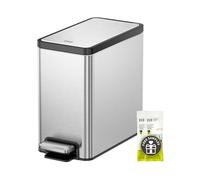 EKO Petite poubelle de salle de bain fine avec couvercle, poubelle de cuisine en acier inoxydable avec seau intérieur amovible, 6 l, poubelle à pédale