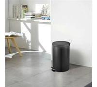 Poubelle métal noir à pédale ronde, 12 litres