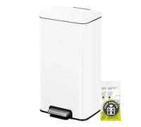 EKO Poubelle Cuisine Madison 30L Blanche avec Pédale | INOX Anti-Traces | Fermeture Silencieuse Salle Bain