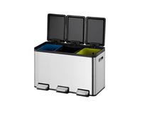 EKO | Poubelle de cuisine recyclable 10L+10L+10L avec pédale | Poubelle de 30L en acier inoxydable anti-traces de doigts | Triple compartiment avec fermeture amortie | Design compact
