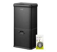 EKO Poubelle vintage à capteur, 50 l, 2 compartiments, 32 l + 18 l, en acier inoxydable, recyclage automatique, sans contact, avec couvercle, pour la maison ou le bureau, fermeture douce, noir mat