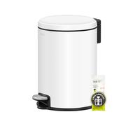 EKO Serene Poubelle à pédale ronde de 3 l avec doublure intérieure amovible pour chambre à coucher et salle de bain, blanc
