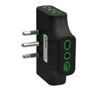 Ekon Adaptateur multiprise Plat, 3 Prises européennes, Prise Italienne 16A, fabriqué en Italie, Peu encombrant, Noir