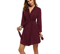 Ekouaer Robe de chambre kimono légère pour femme, peignoir court, doux, vêtements de nuit pour femmes, avec manches 3/4 Vin Rouge XXL