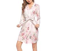 Ekouaer Robe de chambre kimono légère pour femme, peignoir court, doux, vêtements de nuit pour femmes, avec manches 3/4 Rose L