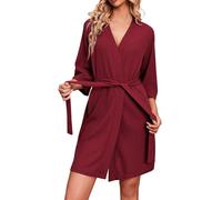 Ekouaer Robe pour femme en tricot gaufré peignoir longueur genou Peignoirs de bain Rouge XL