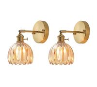 EKSED Applique Murale Vintage en Verre avec Douille E27 et Interrupteur Rotatif, Applique Murale Décorative avec Abat-Jour en Forme de Pétale pour Chambre, Couloir ou Salon (ambre, lot de 2)