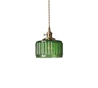 EKSED Lampe suspendue en laiton avec abat-jour en verre à rayures verticales, interrupteur rotatif et cordon tressé doré - Luminaire plafonnier suspendu