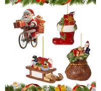 Ekukeon - Lot de 4 pendentifs Père Noël, traîneau, sac cadeau et bottes, décoration de Noël en acrylique, traditionnel