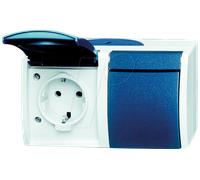 EL BJ FR ST2W - Prise de courant, double, horizontale, 16A, IP 44, bleue / grise