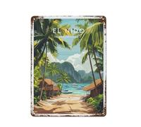 El Nido Philippines Plaque en métal Affiche de voyage Impression Peinture sur fer Art chic Décoration murale Style 12 x 16 pouces (30 x 40 cm)